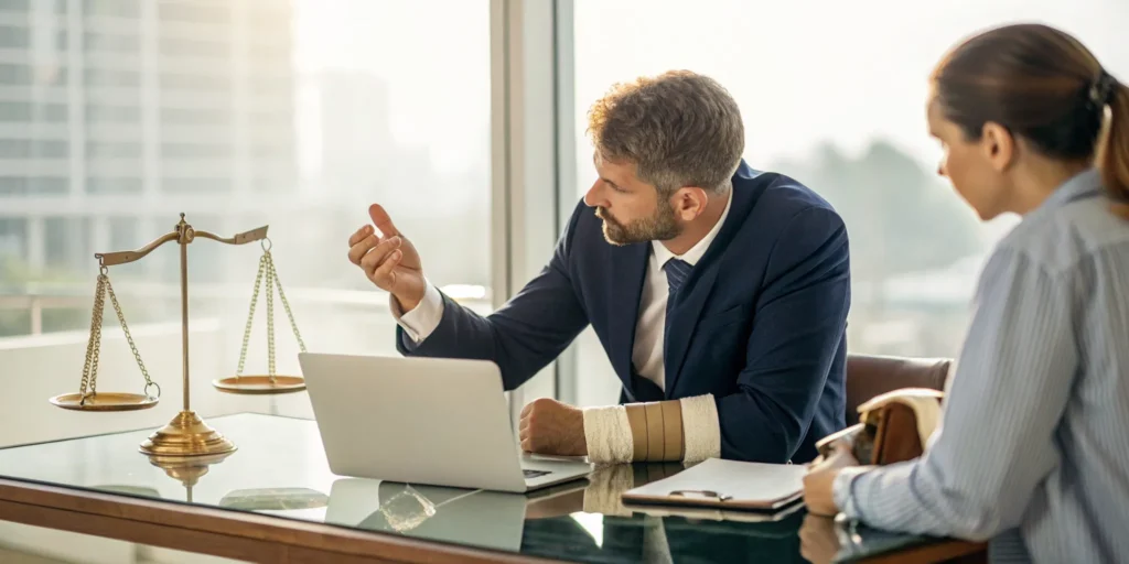 An animal attack lawyer advises an injured client about their compensation claim.